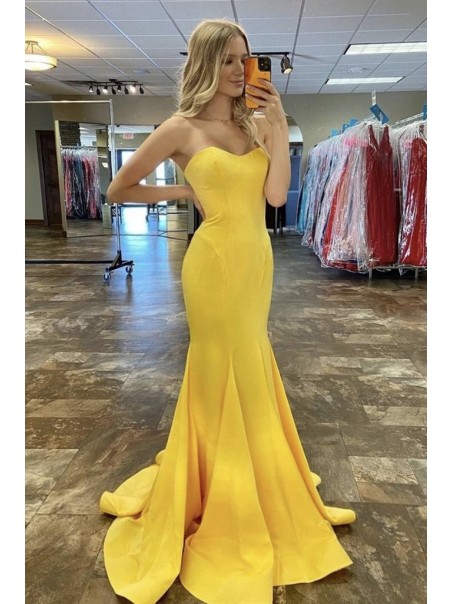 Long Yellow Mermaid Prom Dress Formal Evening Gowns 901190