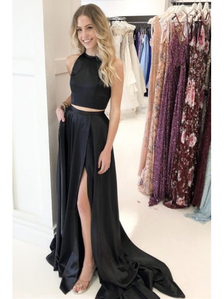 Long Black Two Pieces Prom Dress Formal Evening Gowns 901192