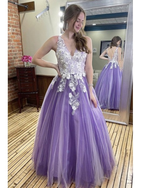 A-Line Lace and Tulle Prom Dress Formal Evening Gowns 901193