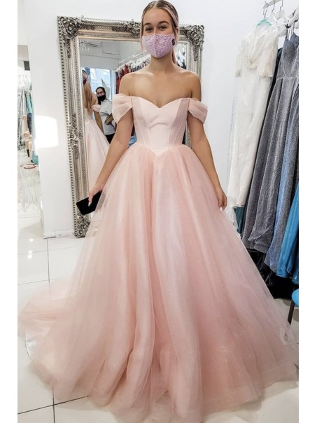 A-Line Long Pink Tulle Prom Dress Formal Evening Gowns 901194