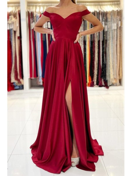 Long Red Off the Shoulder Prom Dress Formal Evening Gowns 901201