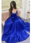 Long Blue V Neck Prom Dress Formal Evening Gowns 901202