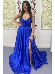 Long Blue V Neck Prom Dress Formal Evening Gowns 901202