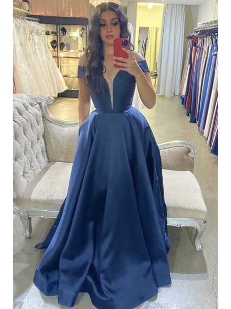 Long Satin Off the Shoulder Prom Dress Formal Evening Gowns 901205
