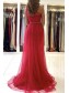Long Red One Shoulder Lace and Tulle Prom Dress Formal Evening Gowns 901206