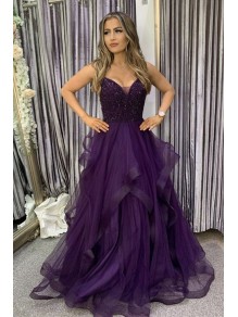 Long Beaded Purple Tulle Prom Dress Formal Evening Gowns 901207 Long Beaded Purple Tulle Prom Dress Formal Evening Gowns 901207