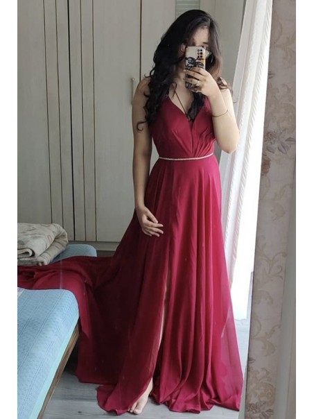 Long Chiffon V Neck Prom Dress Formal Evening Gowns 901212