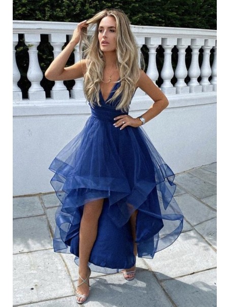 High Low Royal Blue Prom Dress Formal Evening Gowns 901214