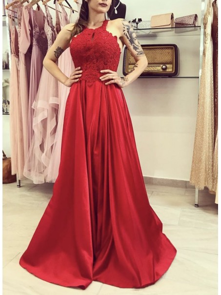 Long Red Lace Prom Dress Formal Evening Gowns 901218