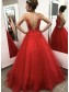 Long Red Lace and Tulle Prom Dress Formal Evening Gowns 901226