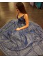 A-Line Long Blue Lace Sparkle Prom Dress Formal Evening Gowns 901231