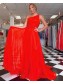 A-Line Long Red One Shoulder Prom Dress Formal Evening Gowns 901232