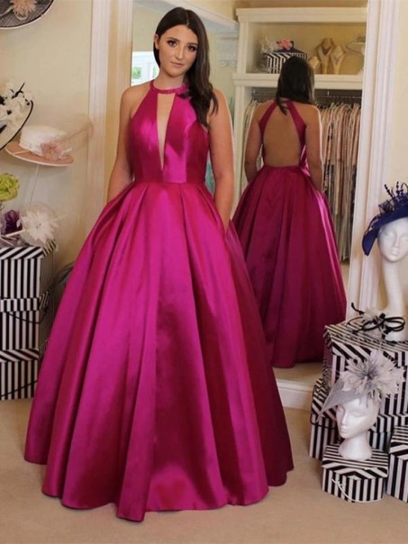 A-Line Long Satin Prom Dress Formal Evening Gowns 901233