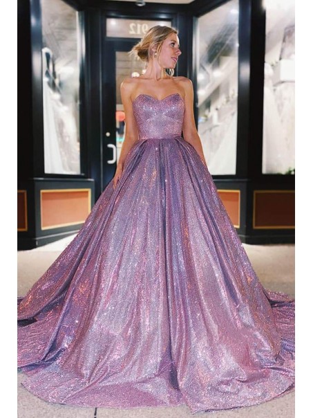 A-Line Sparkle Long Strapless Prom Dress Formal Evening Gowns 901238