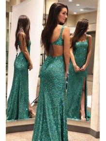 Elegant Long Green Sequin Prom Dress Formal Evening Gowns 901242