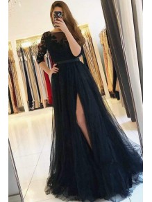 Long Navy Blue Lace and Tulle Prom Dress Formal Evening Gowns 901243 Long Navy Blue Lace and Tulle Prom Dress Formal Evening Gowns 901243