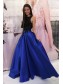 A-Line Long Royal Blue Prom Dress Formal Evening Gowns with Black Lace 901245