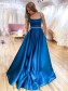 Long Blue Spaghetti Straps Satin Prom Dress Formal Evening Gowns 901254