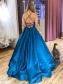 Long Blue Spaghetti Straps Satin Prom Dress Formal Evening Gowns 901254
