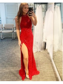 Long Red Sequin Tulle Sparkle Prom Dress Formal Evening Gowns 901257