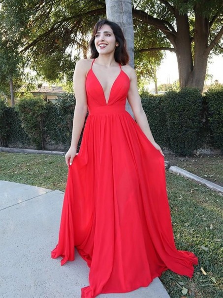 Elegant Long Red Chiffon Prom Dress Formal Evening Gowns 901264