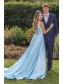 Long Blue Satin Prom Dress Formal Evening Gowns 901265