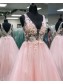A-Line Long Pink Lace and Tulle Prom Dress Formal Evening Gowns 901267