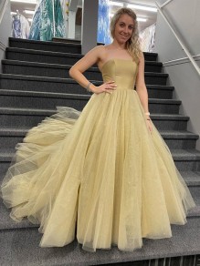A-Line Strapless Sparkle Tulle Long Prom Dress Formal Evening Gowns 901271 A-Line Strapless Sparkle Tulle Long Prom Dress Formal Evening Gowns 901271