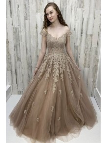 A-Line Off the Shoulder Lace and Tulle Prom Dress Formal Evening Gowns 901279 A-Line Off the Shoulder Lace and Tulle Prom Dress Formal Evening Gowns 901279