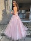 Long Pink Lace and Tulle Prom Dress Formal Evening Gowns 901281