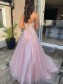 Long Pink Lace and Tulle Prom Dress Formal Evening Gowns 901281