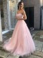 Long Pink Lace and Tulle Prom Dress Formal Evening Gowns 901281