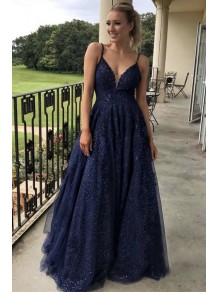 Long Navy Blue Lace Sequin Tulle Prom Dress Formal Evening Gowns 901288 Long Navy Blue Lace Sequin Tulle Prom Dress Formal Evening Gowns 901288