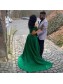 A-Line Long Green Off the Shoulder Beaded Prom Dress Formal Evening Gowns 901295
