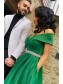 A-Line Long Green Off the Shoulder Beaded Prom Dress Formal Evening Gowns 901295