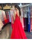 Long Red Lace and Tulle Prom Dress Formal Evening Gowns 901297