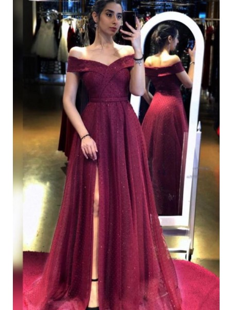 A-Line Off the Shoulder Long Prom Dress Formal Evening Gowns 901298