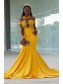 Long Yellow Mermaid Lace Prom Dress Formal Evening Gowns 901301