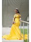 Long Yellow Mermaid Lace Prom Dress Formal Evening Gowns 901301