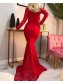 Long Red Mermaid Lace Long Sleeves Prom Dress Formal Evening Gowns 901304