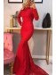 Long Red Mermaid Lace Long Sleeves Prom Dress Formal Evening Gowns 901304