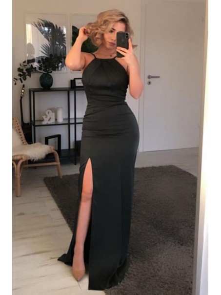 Long Black Spaghetti Straps Prom Dress Formal Evening Gowns 901305