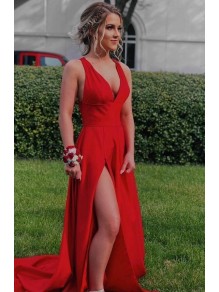 Long Red V Neck Prom Dress Formal Evening Gowns 901307 Long Red V Neck Prom Dress Formal Evening Gowns 901307