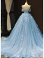 Long Blue Lace and Tulle Prom Dress Formal Evening Gowns 901308