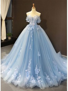 Long Blue Lace and Tulle Prom Dress Formal Evening Gowns 901308 Long Blue Lace and Tulle Prom Dress Formal Evening Gowns 901308