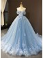 Long Blue Lace and Tulle Prom Dress Formal Evening Gowns 901308