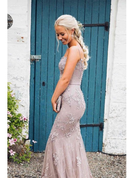 Mermaid Spaghetti Straps Lace Prom Dress Formal Evening Gowns 901309