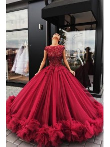 Long Burgundy Lace and Tulle Prom Dress Formal Evening Gowns 901311 Long Burgundy Lace and Tulle Prom Dress Formal Evening Gowns 901311