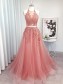 A-Line Lace and Tulle Long Prom Dress Formal Evening Gowns 901314