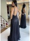 Long Navy Blue Sequin Tulle Prom Dress Formal Evening Gowns 901316